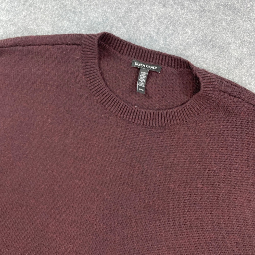 Eileen Fisher Womens Sweater XL Burgundy Merino Wool Long Sleeve Knit Open Front